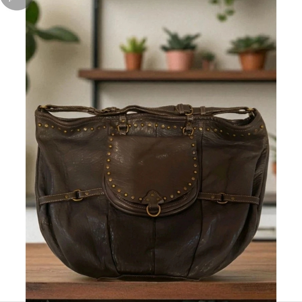 ABACO Paris Butter Soft  Lambskin Studded Leather Bag Black XL EUC